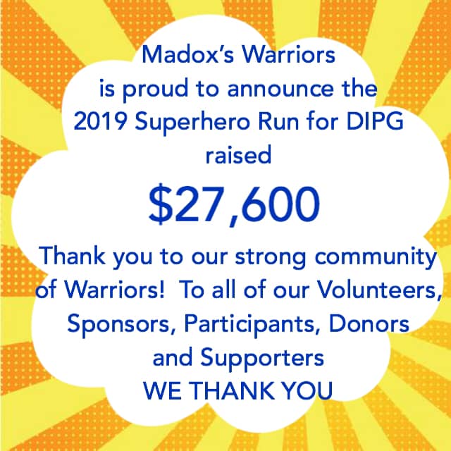 THANK YOU! Madox’s Warriors 2019 Superhero run for DIPG