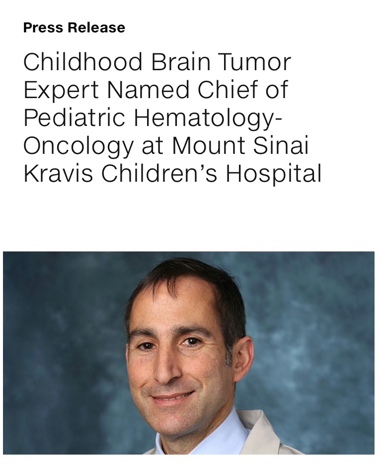 Childhood Brain Tumor Expert Named Chief of Pediatric Hematology-Oncology at Mount Sinai Kravis Children’s Hospital